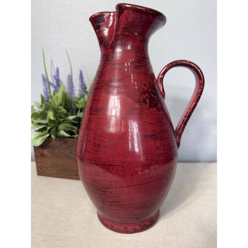Vintage Sculpture pitcher vase Red‎ 13 inch tall brick red decorative Lava Italy